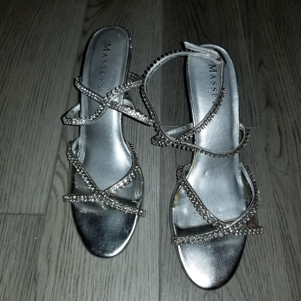 Massey's Catalog Silver Rhinestone Strappy Heel